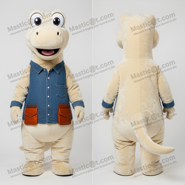 Plsťový maskot Diplodoka v kresleném stylu – krémová -