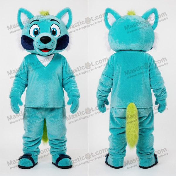 Cyan Hyena-maskot i tegneserie-stil - Masticot.com