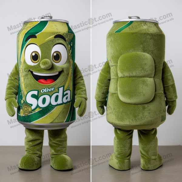 Olive green broad shouldered soda can mascot - Masticot.com