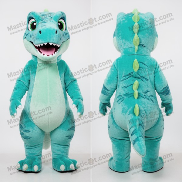 Türkisblauer Cartoon-Velociraptor-Maskottchen - Masticot.com