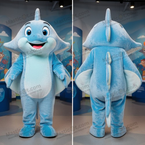 Speelse blauwe pijlstaartrog mascotte - Rog - MASTICOT_9842 - Masticot.com