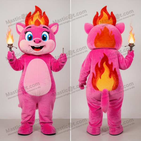 Blush Pink Cartoon Fire Eater Mascot - Masticot.com