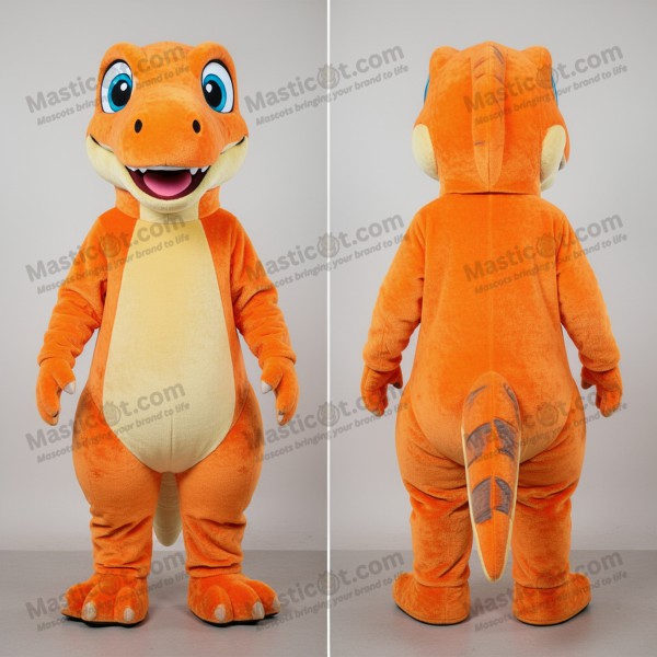 Rust oranžový širokooký kostým mascot koelofýza -