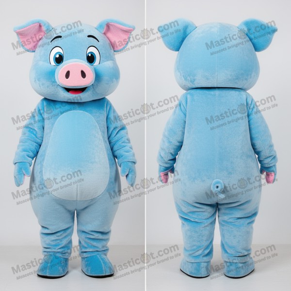 Sky Blue Velvety Pig Mascot - Masticot.com